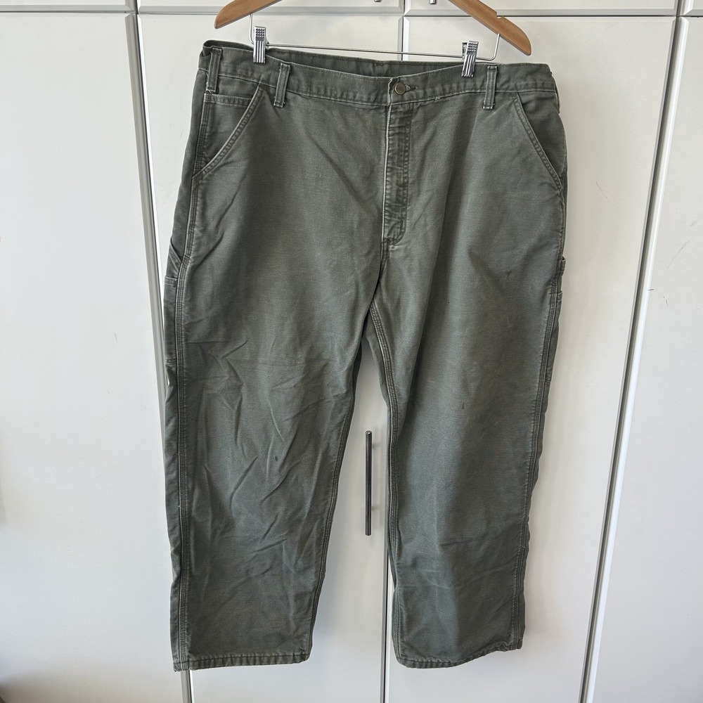 Carhartt B111 MOS Moss Green Flannel Lined Duck Canvas Carpenter Pants 42x30